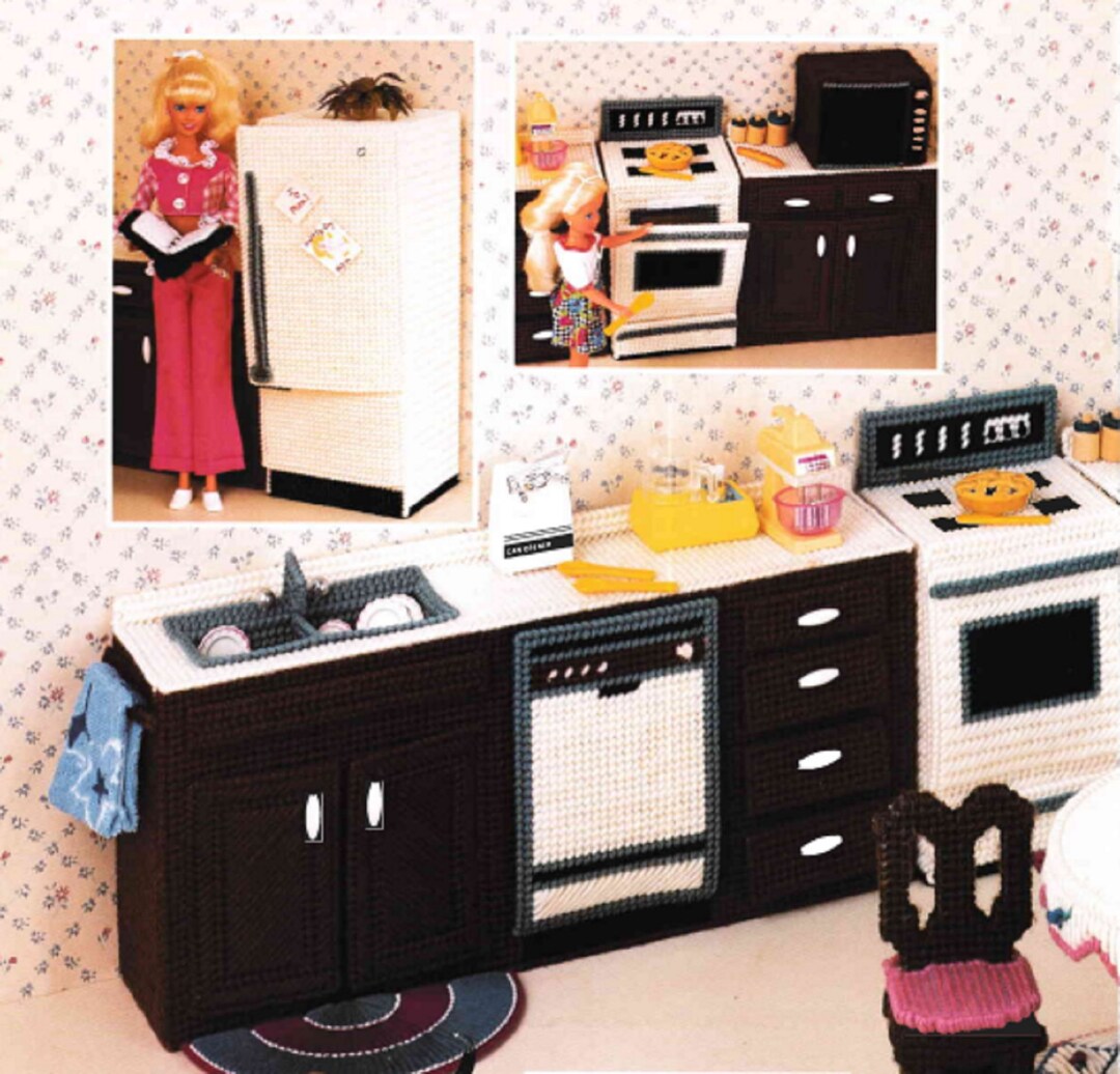 Plastic Canvas Barbie Furniture Pattern PDF Instant Download, Fashion Doll Kitchen Barbie House