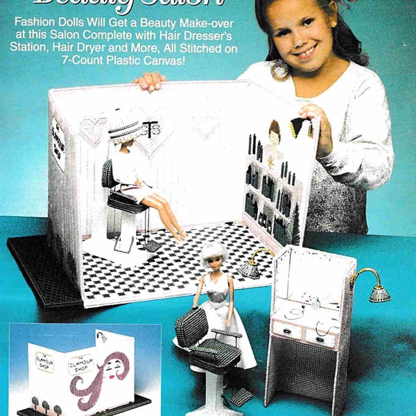 SALE! Plastic Canvas Barbie Furniture Pattern PDF Fashion Doll Carry & Play Beauty Salon Vintage Craft Book Instant Download 7-count