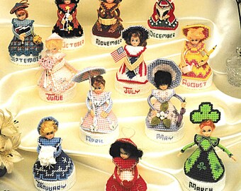 SALE! Plastic Canvas Pattern PDF Instant Download, Dolls of the Month Vintage Plastic Canvas Doll Pattern, holidays of the year!