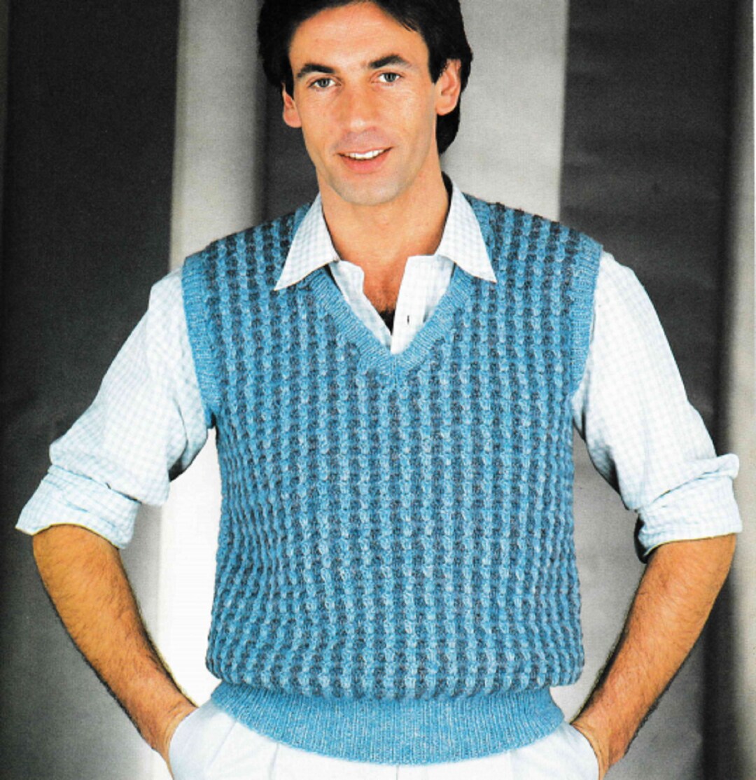 Mens Crochet Pattern PDF Textured Sweater Vest V-neck Warm Vintage ...