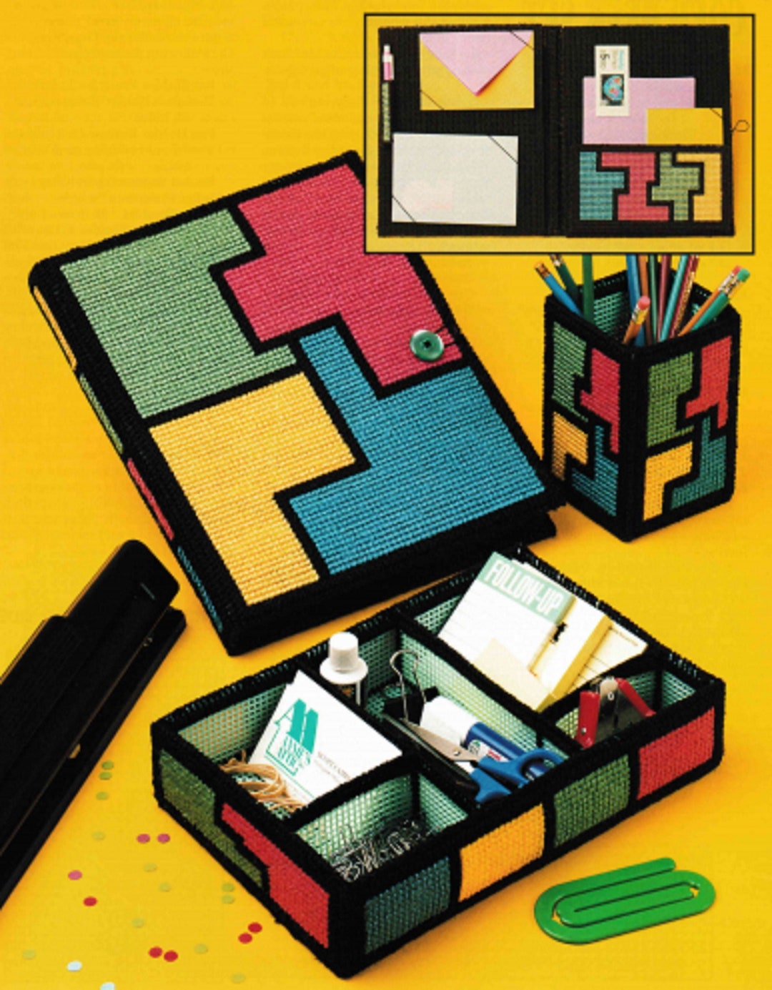 Plastic Canvas Pattern PDF Download, Abstract Geometric Colorblock Desk ...