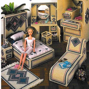 SALE! Plastic Canvas Barbie Furniture Pattern PDF Fashion Doll House Diamonds Bedroom Chair Rug Vintage Craft Book Instant Download 7-count