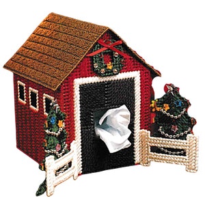 Christmas Plastic Canvas Tissue Box Cover Pattern Book PDF, Covered Bridge, Vintage Crafts Instant Digital Download Now, Village