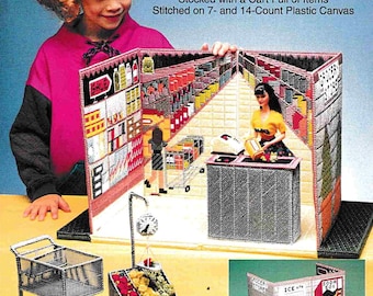 SALE! Plastic Canvas Barbie Furniture Pattern PDF Fashion Doll Carry & Play Grocery Store Vintage Craft Book Instant Download 7-count