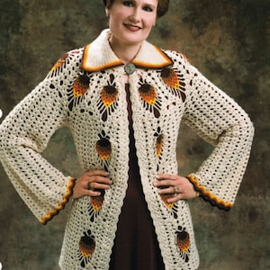 SALE! Crochet Sweater Pattern PDF  Pineapple Motif Lightweight Fall Cardigan Jacket for Women Vintage Craft Leaflet Instant Download