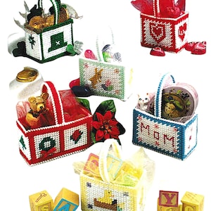 Plastic Canvas Patterns PDF, Party Favor Holiday Mini Baskets Baskets, Vintage Crafts Instant Digital Download, diy candy favors