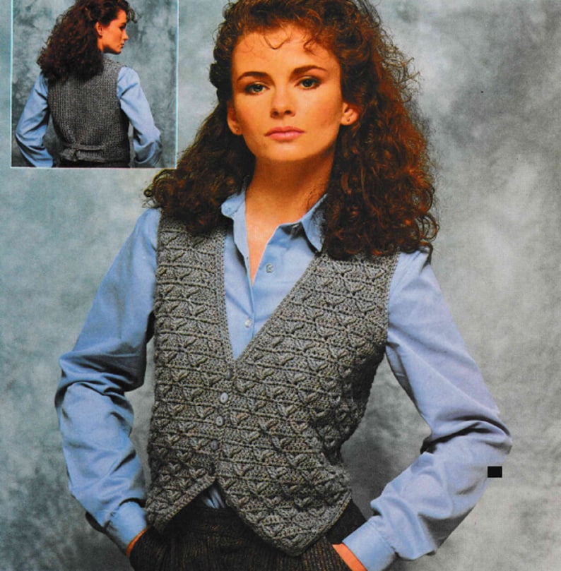 Womans Vest Pattern Crochet PDF Textured Sweater Vest Diamonds Vintage Instant Download LADIES SIZE 12 14 16 image 1