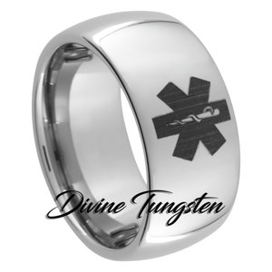 Medical Caduceus Men and Women Tungsten Carbide Wedding Band 10mm Dome  Polished Ring with Free Inside Engraving