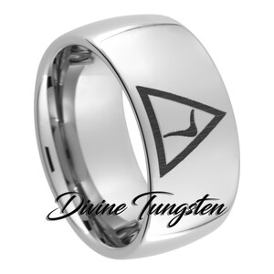 Masonic Triangle Yod Tungsten Carbide Wedding Band 10mm Dome Polished Ring with Free Inside Engraving