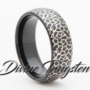Giraffe Spots Tungsten Carbide Wedding Band 8mm Black Dome Polished Ring with Free Inside Engraving