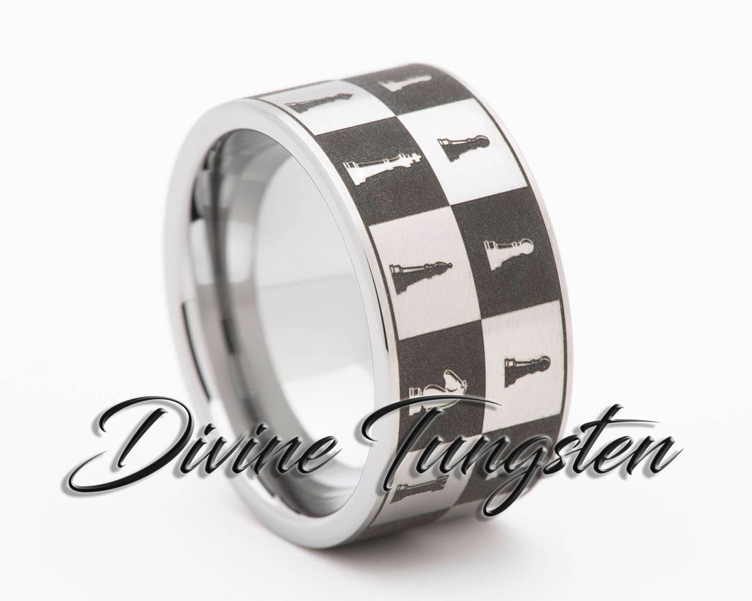 Chess Board Mens and Womens Tungsten Carbide Wedding Band 12mm Etsy