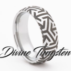 Arrow Point Pattern Tungsten Carbide Wedding Band 8mm Dome Polished Ring with Free Inside Engraving