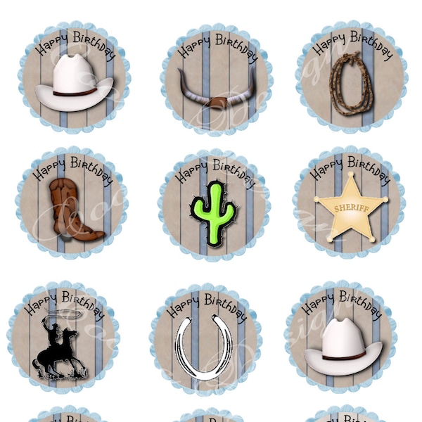 Western Cowboy Cupcake Toppers, Party Circles, Cowboy Cupcake Topper, Western Cake Topper, Western Cupcake Topper - Instant Download