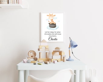 Giraffe on cloud Nursery room poster, Giraffe on cloud customizable wall decor Canva template poster digital download, customizable download