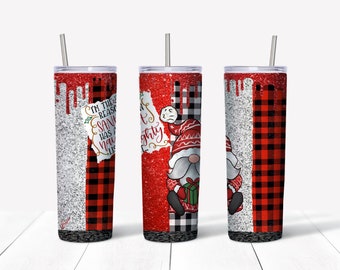 Santas Naughty List, Gnome for Christmas, Watercolor Gnomes, 20oz Skinny Tumbler Sublimation Designs Digital Download