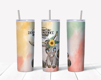 Country Donkey with Sunflowers, Hand drawn, Country Saying, Cute Donkey, Straight & Tapered Tumbler, Sublimation Designs, Digital Download