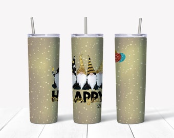 Happy New year, New Year Gnomes 2021, Fireworks gnome, Holiday Watercolor Gnome, 20oz Skinny Tumbler, Sublimation Designs, Digital Download