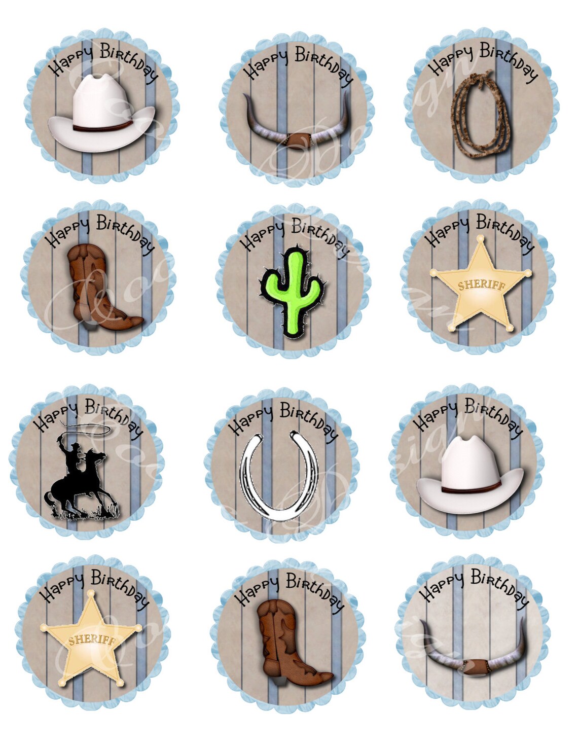 25 Cowboy Cupcake-Topper Set – Western-Motive Wie Kaktus, Cowboy-Hut & Hufeisen Für Geburtstag, Babyparty & Feiern