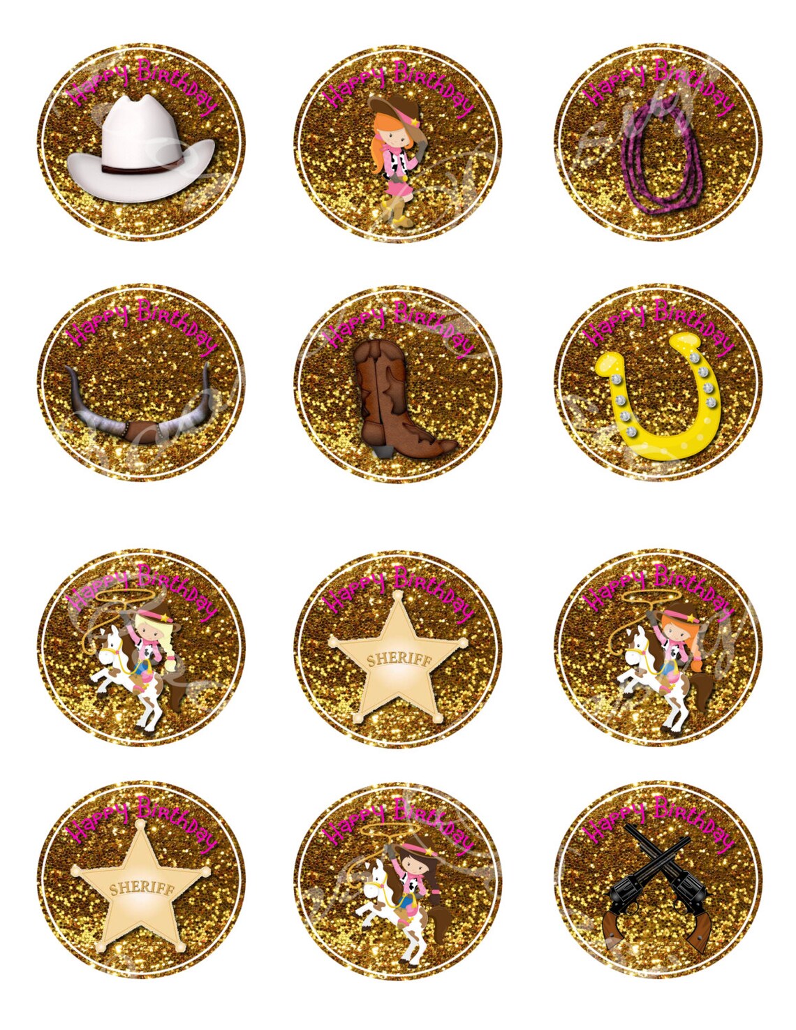 Western Cowgirl Cupcake Toppers, Party Circles, Cowboy Cupcake Topper ...