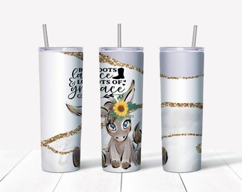 Country Donkey with Sunflower, Country Saying , Hand Drawn Watercolor Donkey, 20oz Skinny Tumbler Sublimation Designs Digital Download