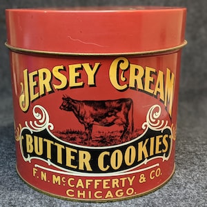 Vintage Jersey Cream Butter Cookies Advertising Tin Canister F. N. McCafferty