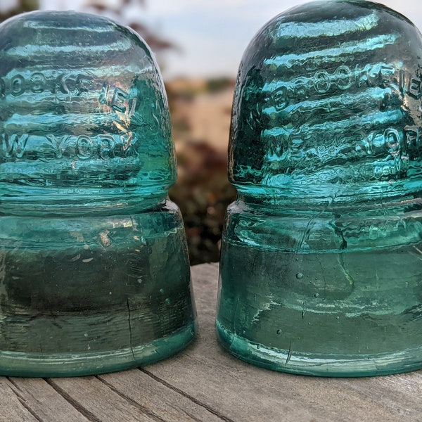 Antique Glass Insulators Brookfield Crude Creb CD 145 , One with a Huge Bubble inner Skirt