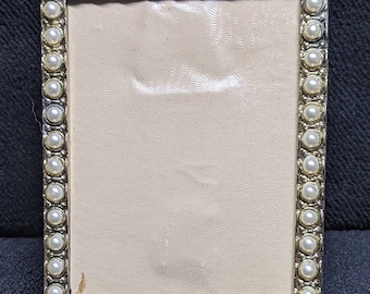 Vintage Faux Pearl and Gold Tone Pewterlike Small Frame