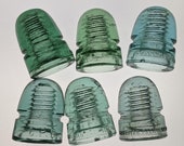 Set of Six CD 143 Canadian Glass insulators Greens and Blues