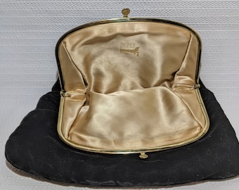 Vintage INGBER Black Velvet Clutch: Gold Satin Liner, Hinged Opening