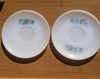 Milk Glass Fire King  Made in USA Bonnie Blue Floral Saucers