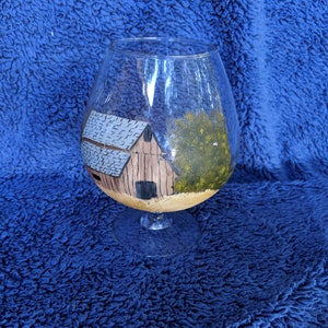 Vintage hand painted Barn on a Brandy Sifter