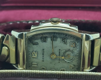 Vintage Benrus Sidestep Art Deco Men's Wristwatch, Serviced with Benrus Presentation Case