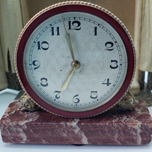 Vintage French Novelty Swiss Red Enameled Clock with Presentation Case