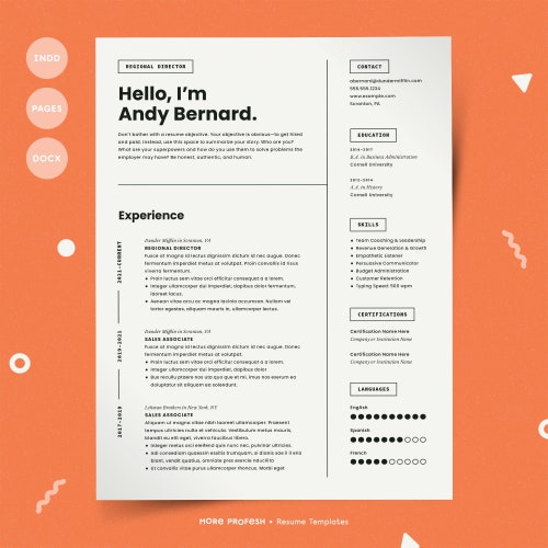 Plantilla de currículum minimalista para Pages, Word e InDesign (descarga digital)