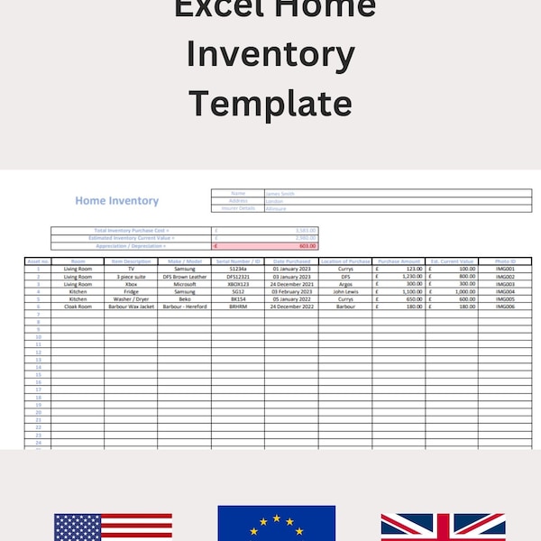 Insurance Inventory Template Etsy