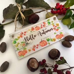 Hello Autumn Plaque Autumn Plaque Autumn Decor Halloween Party Decorations Personalised Plaques Rustic Wood Signs Autumn Sign Halloween