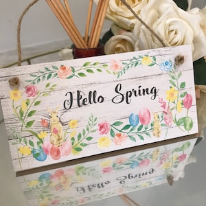 Hello Spring Plaque Spring Plaque Spring Decor Party Decorations Personalised Plaques Rustic Wood Signs Spring Sign Spring