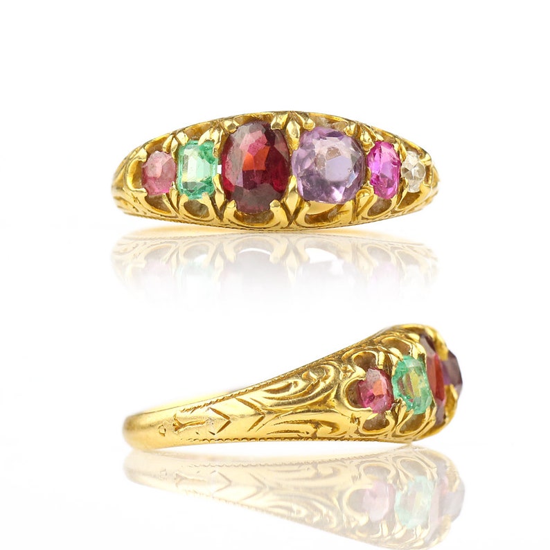 REGARD Acrostic Ring Antique Victorian Ring Ruby Emerald image 0
