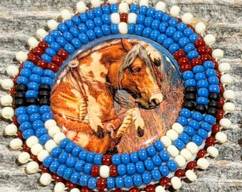 Horse beaded round earrings