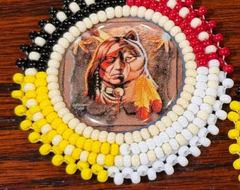 Wolf medicine beaded round earrings