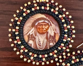 Native American First Nations chief beaded round earrings