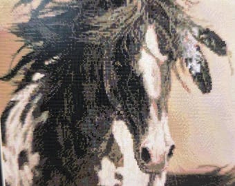 Freedom For All Native American horse with feathers cross stitch-PATTERN ONLY