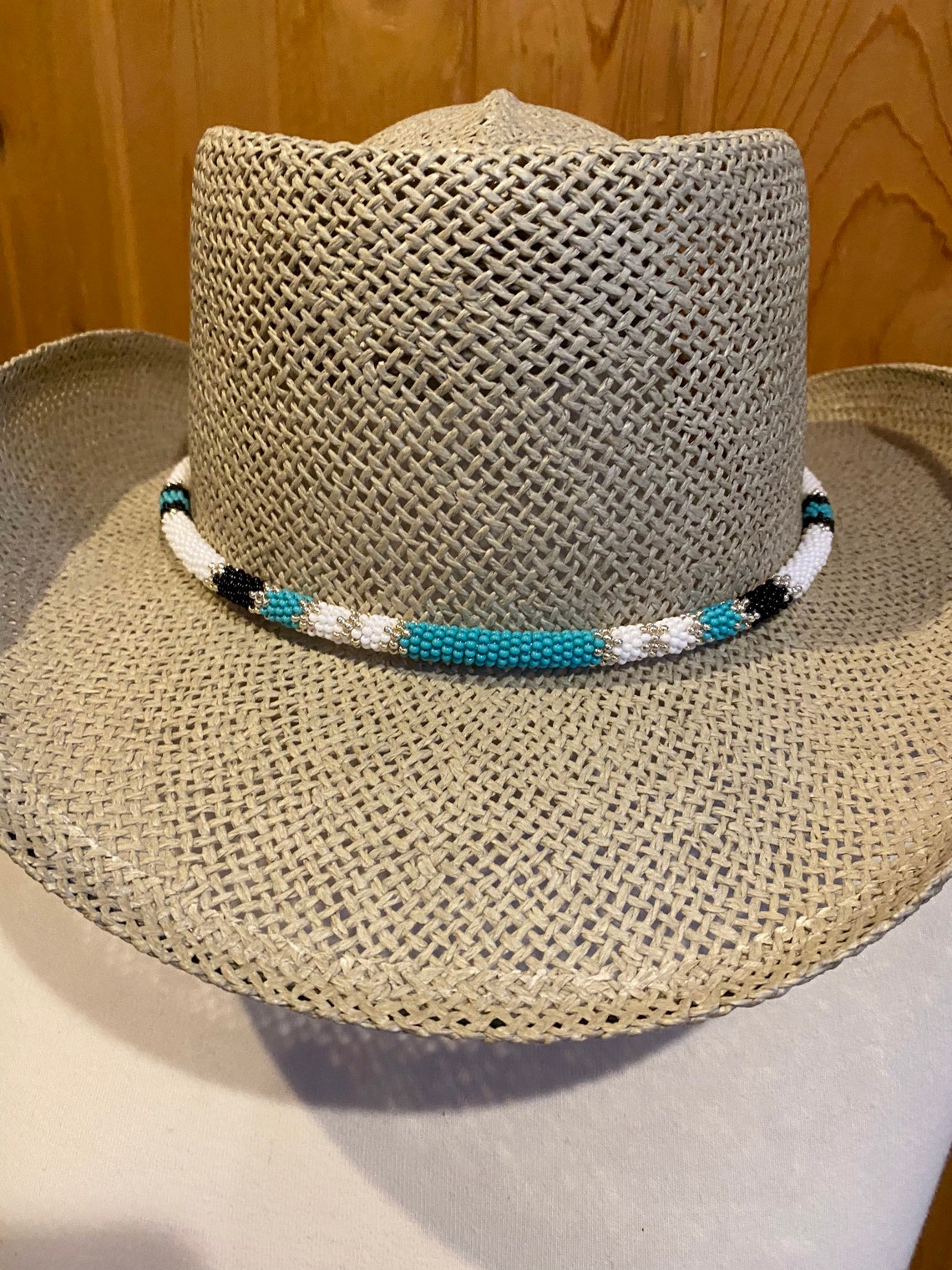 Turquoise & silver round beaded hat band fedora hat band Etsy