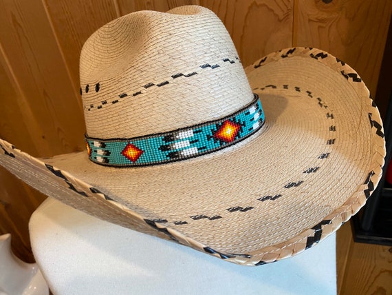 Beaded Turquoise Cowboy Hat Band, Native American Beaded Feather Cowboy Hat Band, Western Hat Band, Rodeo Fashion, Beaded Hat Band