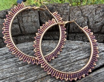 Gold & Rose gold 2 1/2” or 65mm beaded hoop earrings