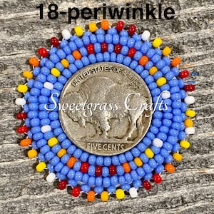 Beaded badge reel, buffalo nickel badge holder, Indigenous beadwork, beaded ID holder, ID card reel