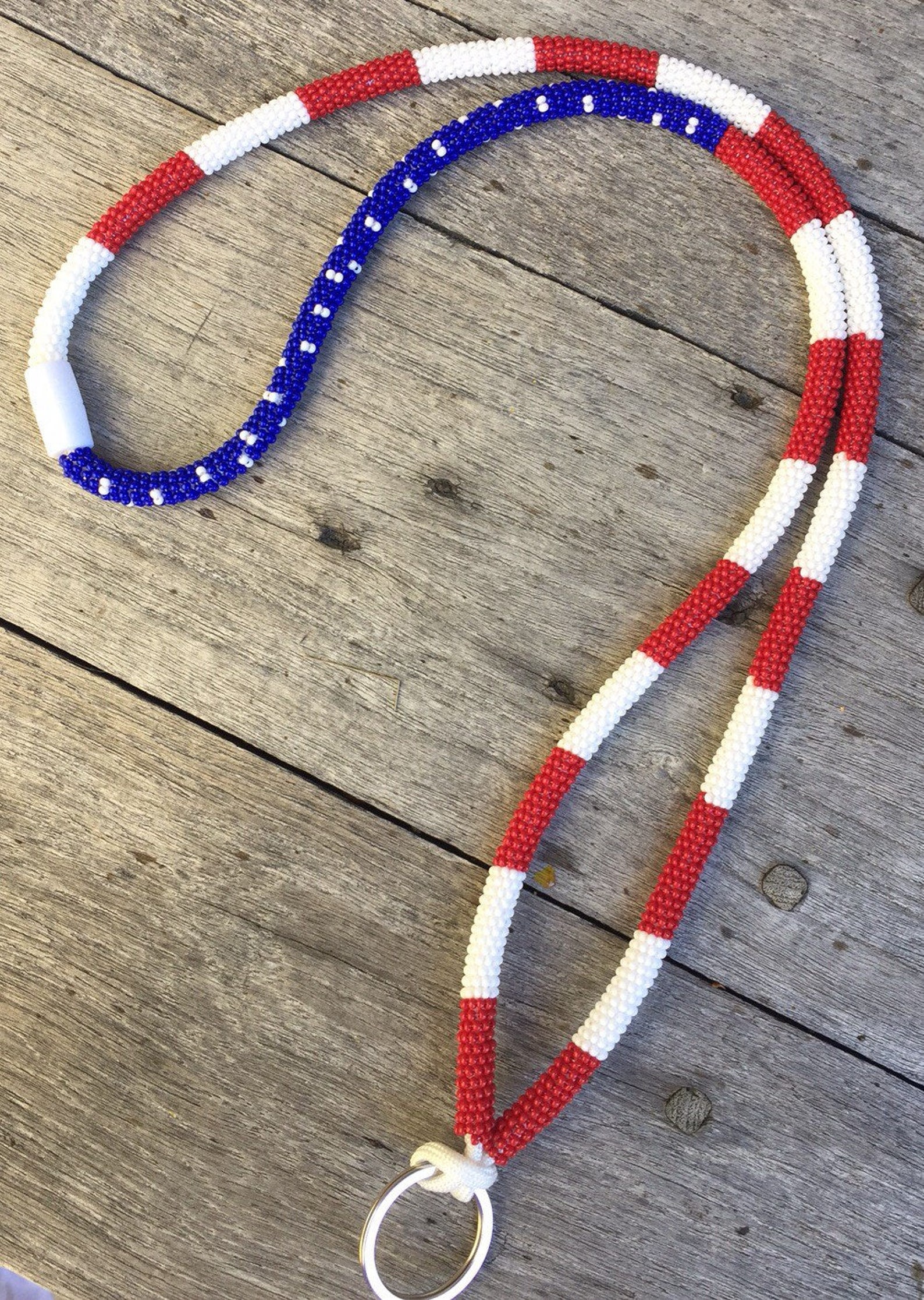 American Flag Beaded Lanyard Safety Lanyard Beaded Badge Etsy