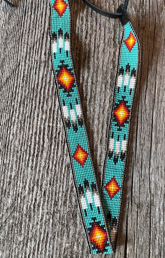 Beaded Turquoise Cowboy Hat Band, Native American Beaded Feather Cowboy Hat  Band, Western Hat Band, Rodeo Fashion, Beaded Hat Band -  New Zealand