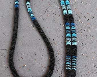 Beaded blue & black safety breakaway lanyard