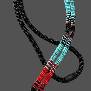 Beaded turquoise & red lanyard, safety lanyard, breakaway lanyard, Badge holder, long keychain, ID holder, cruise essential